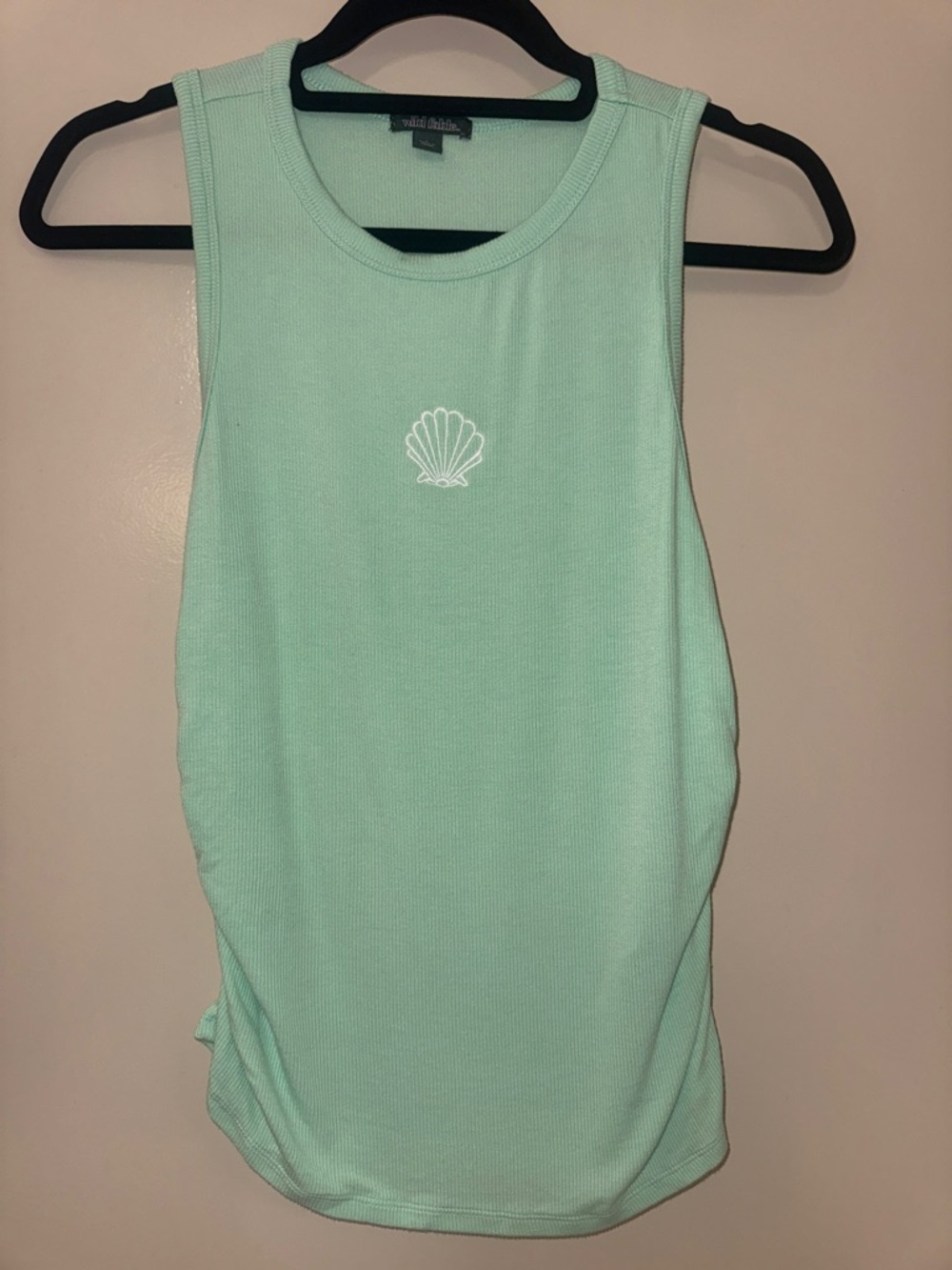 Wild Fable Shell Embroidered Side Ruched Mint Green Tank Top